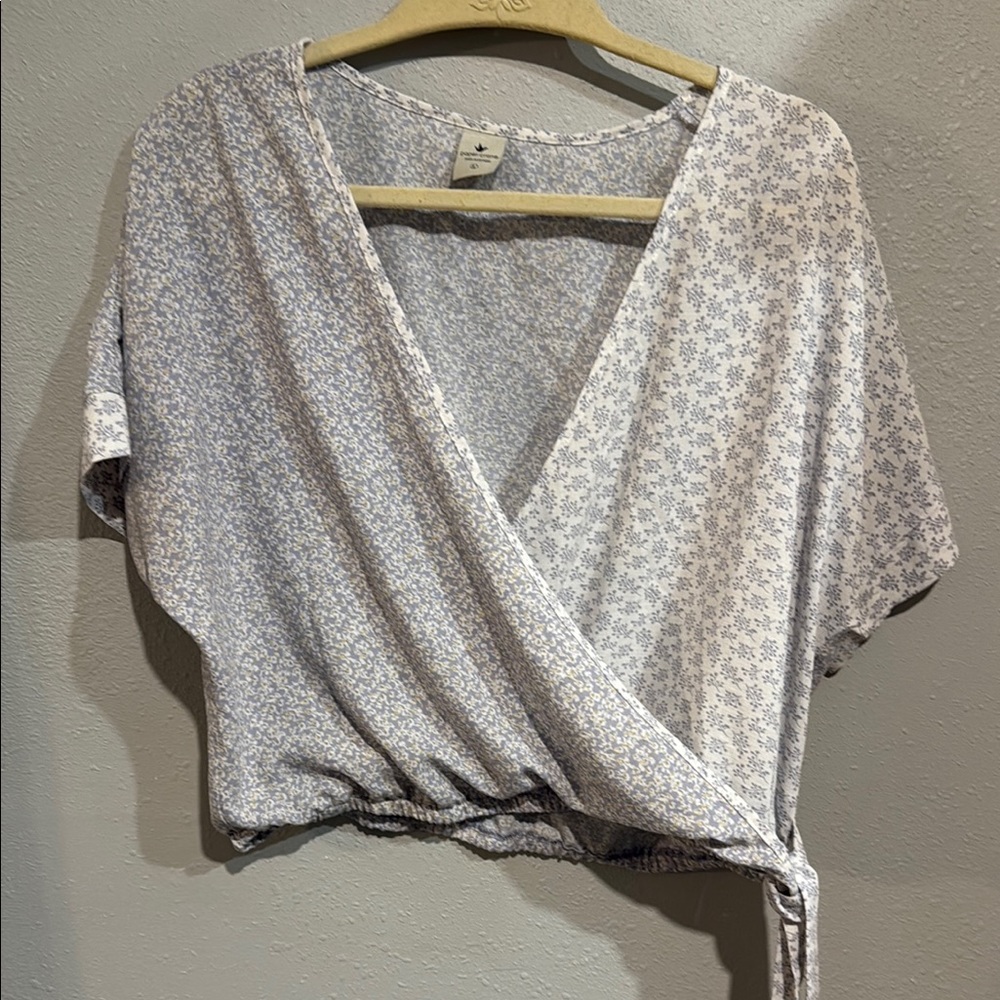 Paper Crane White Wrap Crop Blouse